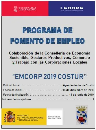 Costur contrata a dos vecinos gracias al programa EMCORP de LABORA