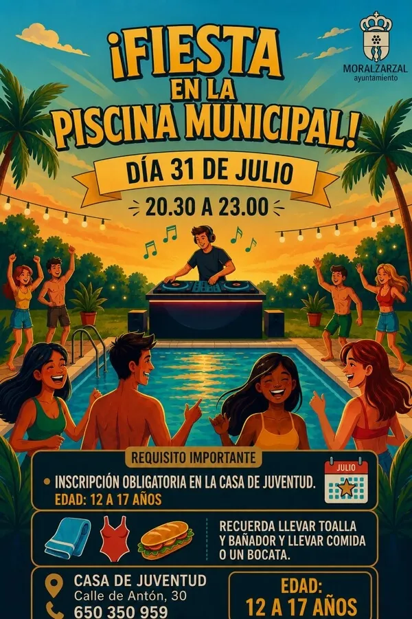 Moralzarzal celebra el ecuador del verano con una fiesta nocturna en la piscina para jóvenes