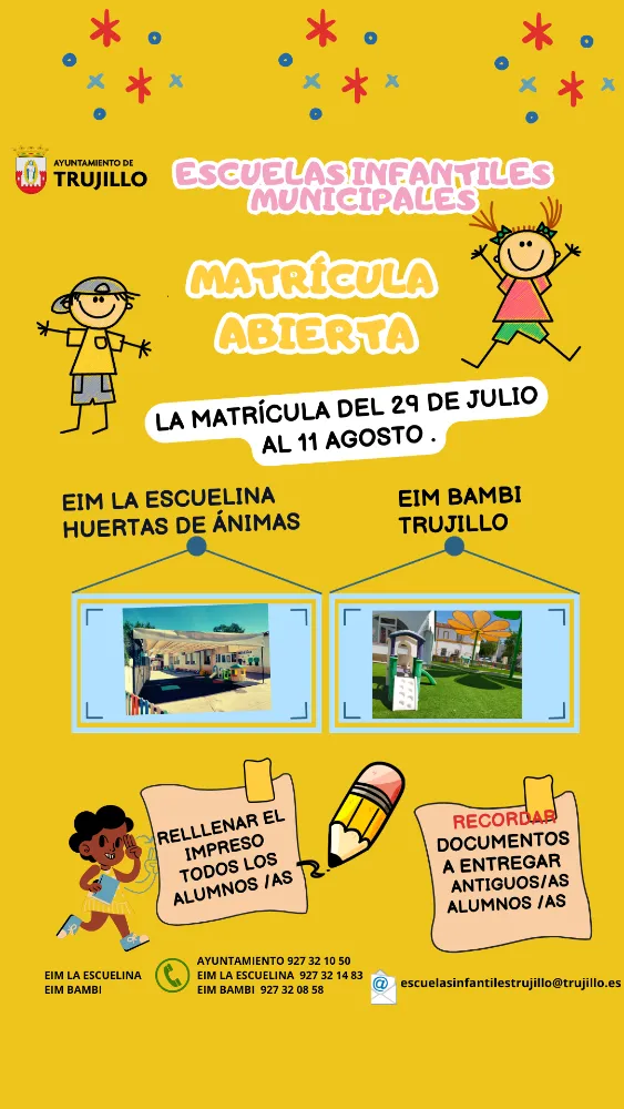 Trujillo abre el plazo de matriculación para las Escuelas Municipales Infantiles