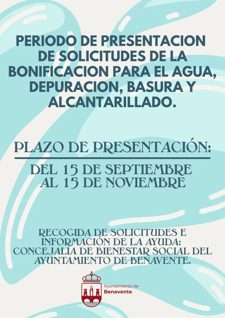 Benavente abre el plazo para bonificaciones en servicios básicos hasta el 15 de noviembre