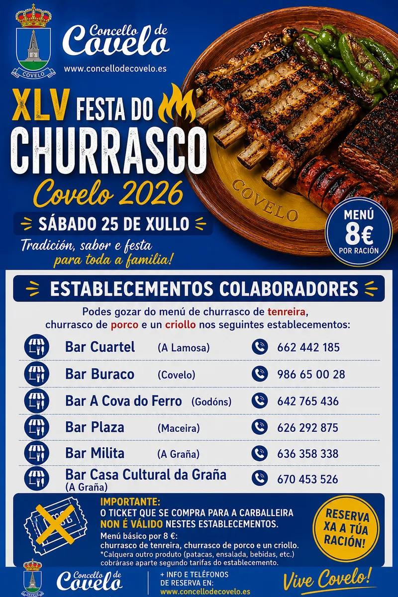La Festa do Churrasco de Covelo se extiende a la hostelería local con el mismo precio