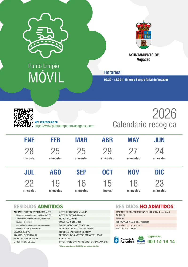 Vegadeo anuncia el calendario de visitas del Punto Limpio móvil para 2026