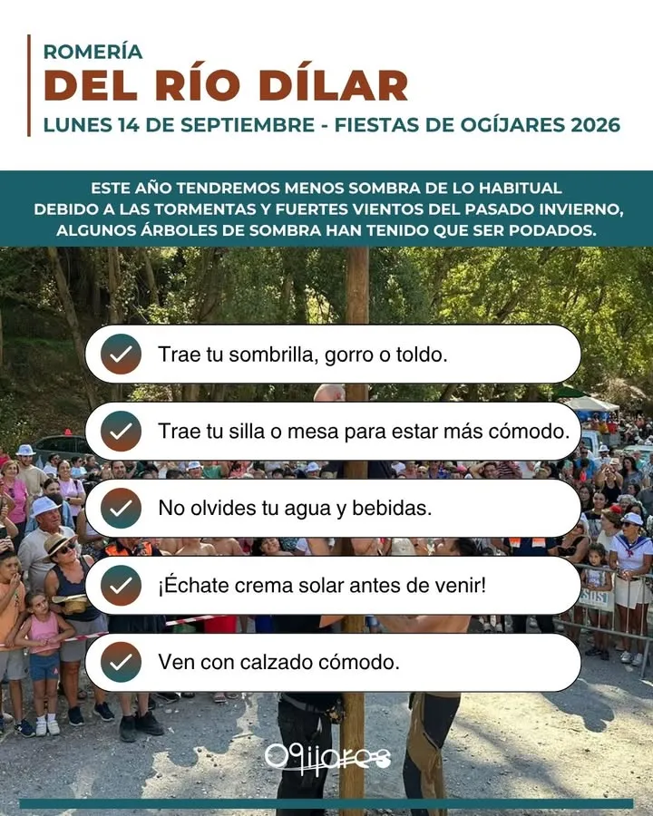 Ogíjares celebra su romería al río Dílar con advertencias sobre la sombra y el calor