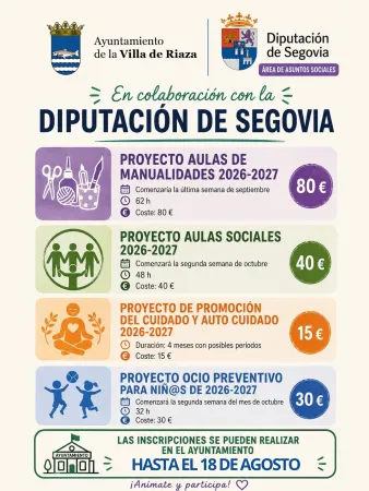 Diputación de Segovia abre inscripciones para actividades del curso 2026/2027