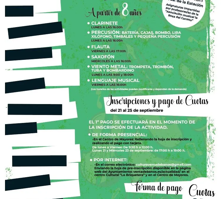 Venta de Baños lanza talleres musicales para el curso 2026/2027