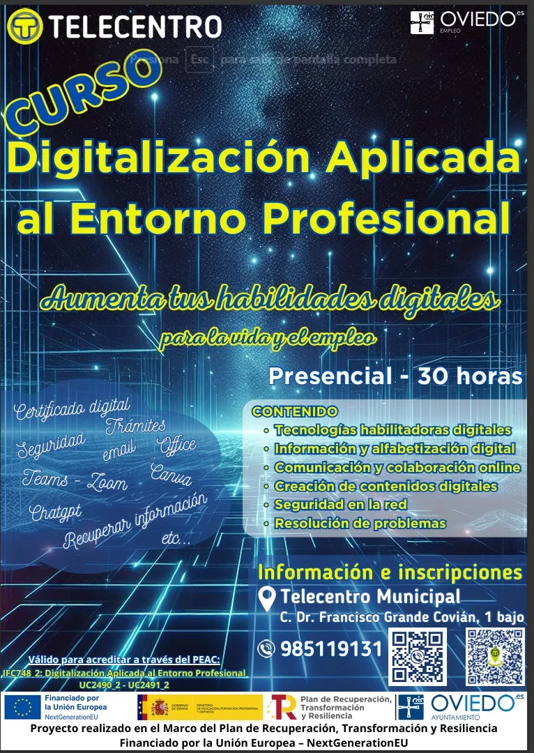 Oviedo impulsa la capacitación digital con el Telecentro Municipal y fondos europeos
