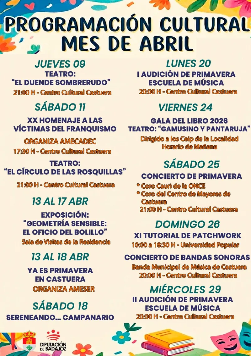 Castuera presenta su agenda cultural para abril con una veintena de actividades