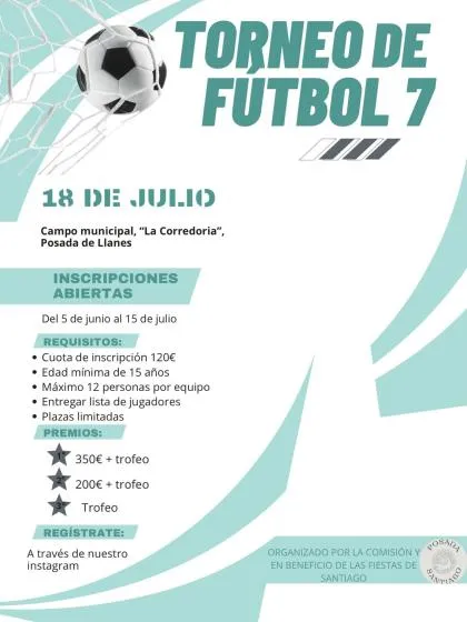 Torneo de Fútbol 7 'Fiestas de Santiago' en Posada de Llanes con premios en metálico