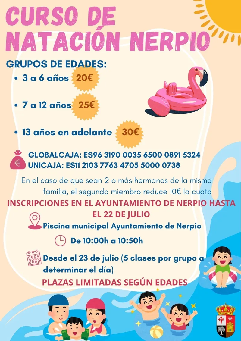 Nerpio abre inscripciones para su curso de natación de verano 2026