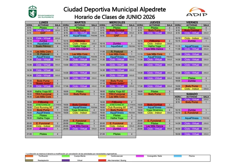 Alpedrete publica los horarios de las clases deportivas para junio de 2026