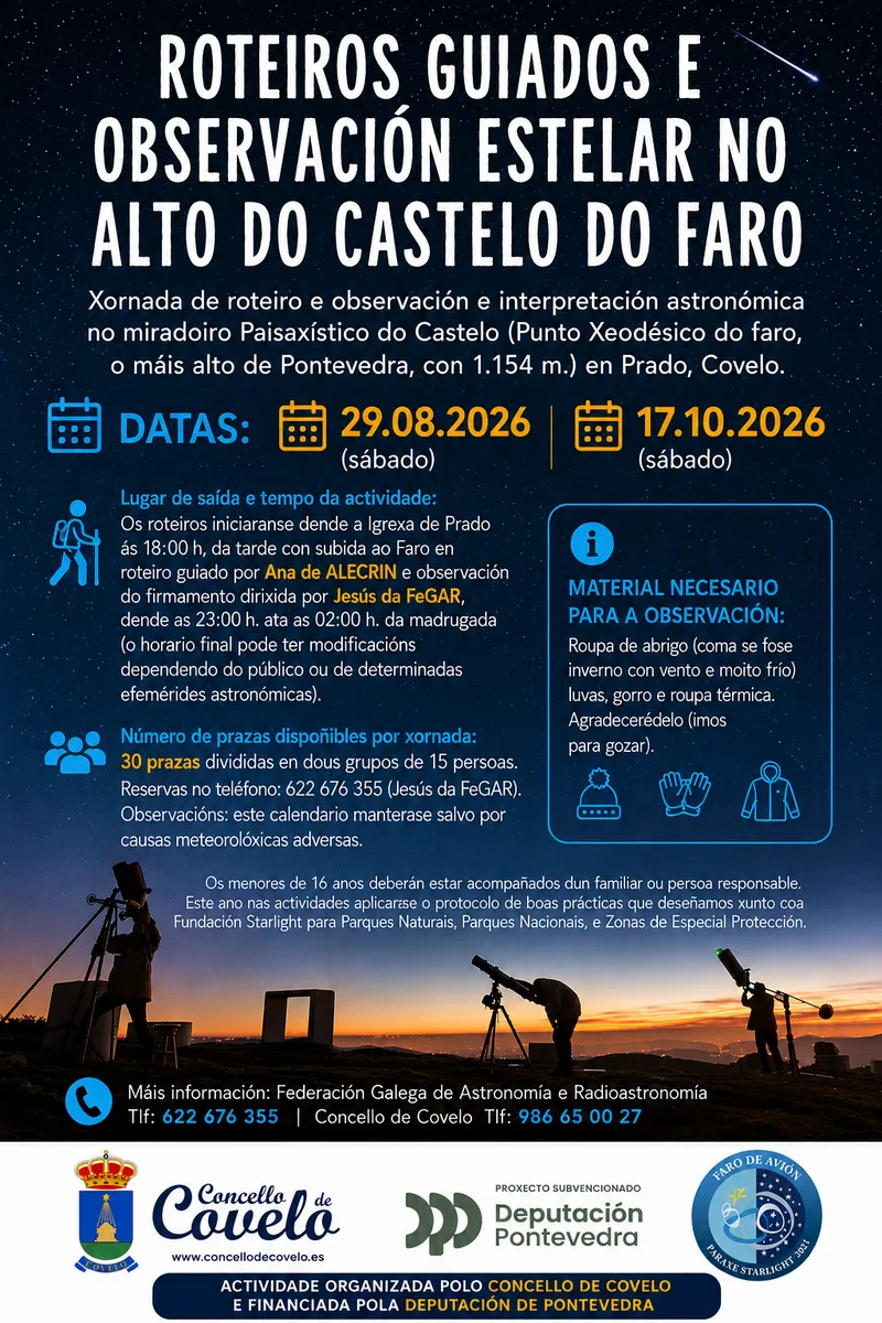 Covelo organiza jornadas de observación astronómica en el mirador del Castillo del Faro