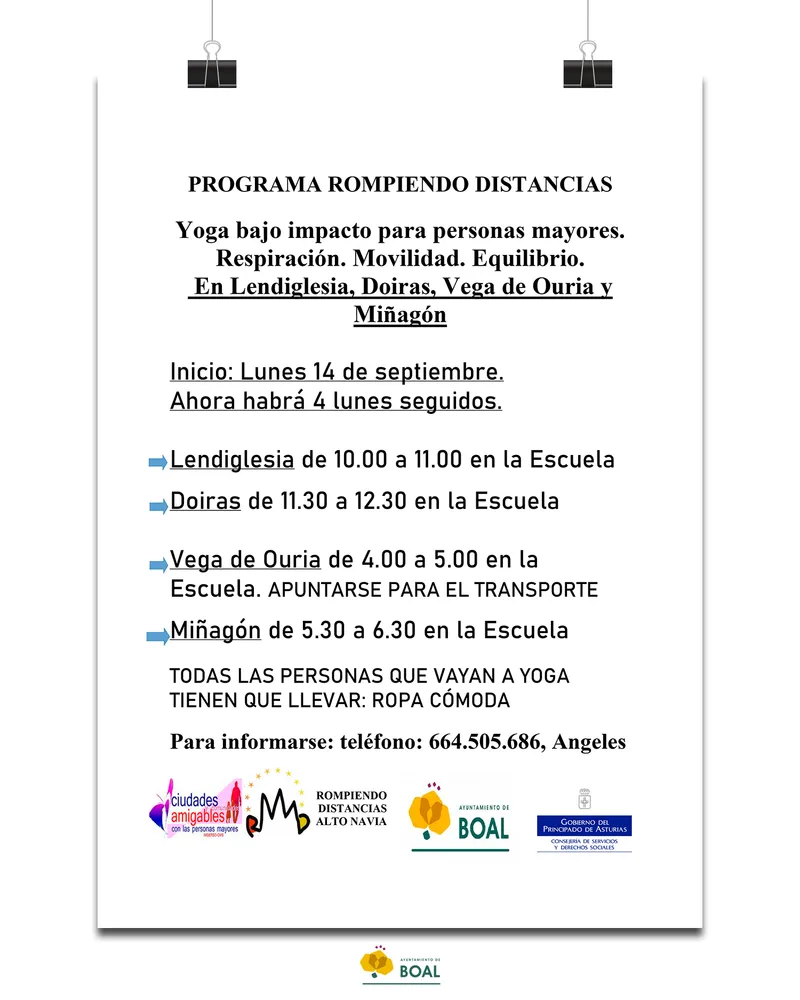 Boal impulsa el bienestar de sus mayores con sesiones de yoga gratuitas
