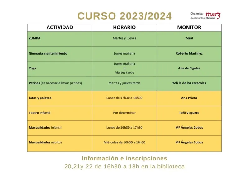 Mucientes abre inscripciones para actividades culturales y de ocio del curso 23/24