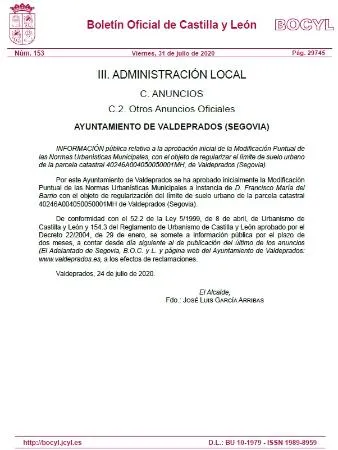Valdeprados abre plazo para alegaciones a la modificación del NUM