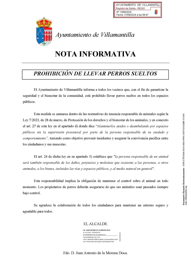 Villamantilla prohíbe la tenencia de perros sueltos en el municipio