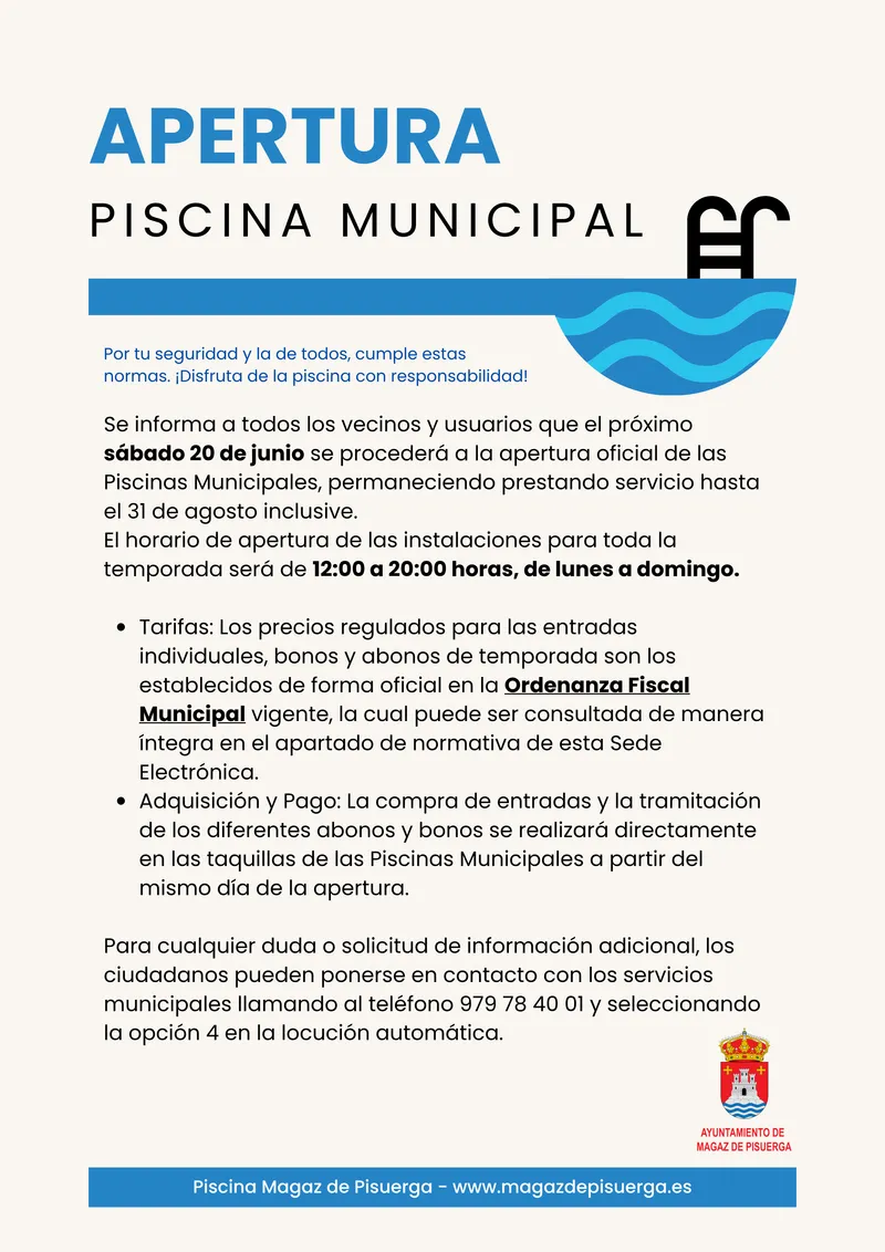 Las piscinas municipales de Magaz de Pisuerga abren sus puertas el 20 de junio