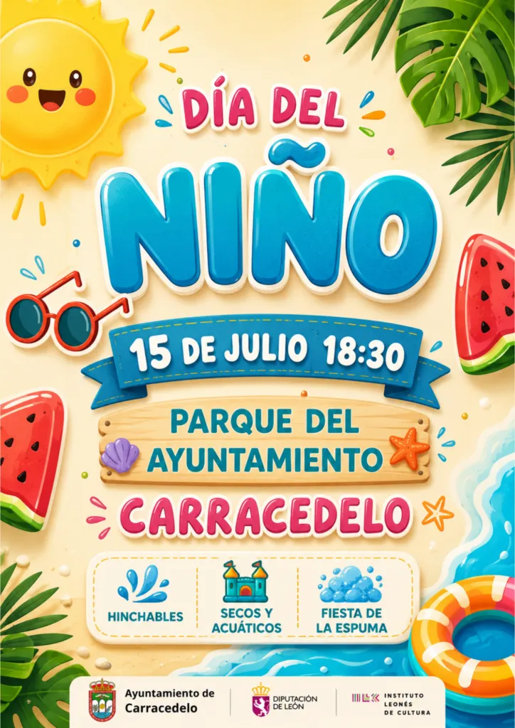 Carracedelo celebra el Día del Niño con una fiesta acuática y de espuma el 15 de julio