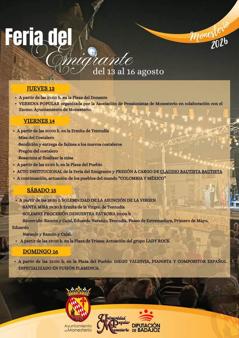 Monesterio celebra la Feria del Emigrante del 13 al 16 de agosto