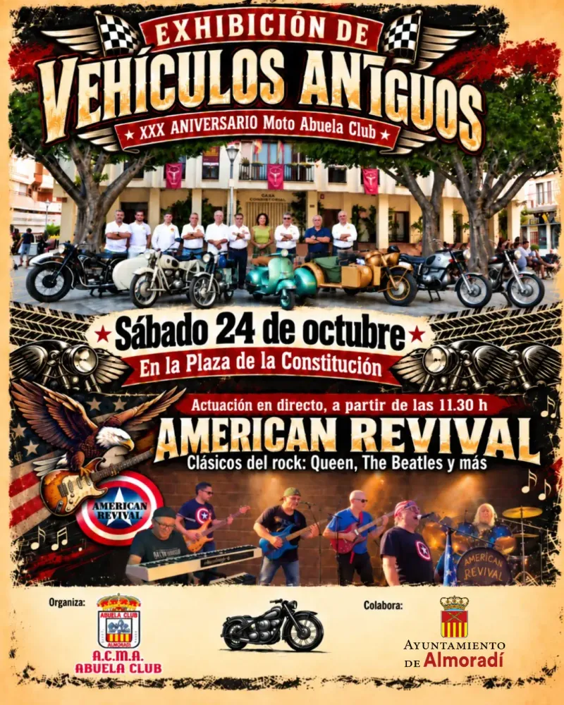 Almoradí celebra su aniversario con una exhibición de coches clásicos y música "American Revival"