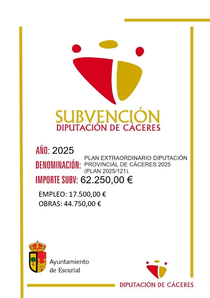 Escurial abre plazo para subvenciones de la Diputación de Cáceres para 2025