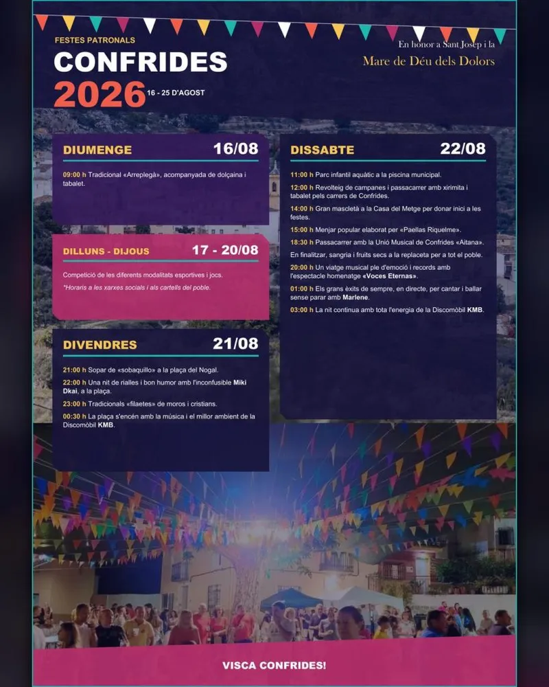 Confrides se prepara para sus Fiestas Patronales del 21 al 25 de agosto