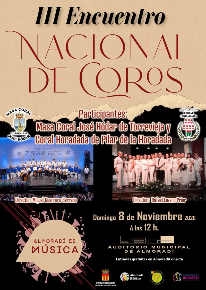 Almoradí celebra el III Encuentro Nacional de Coros con entrada gratuita