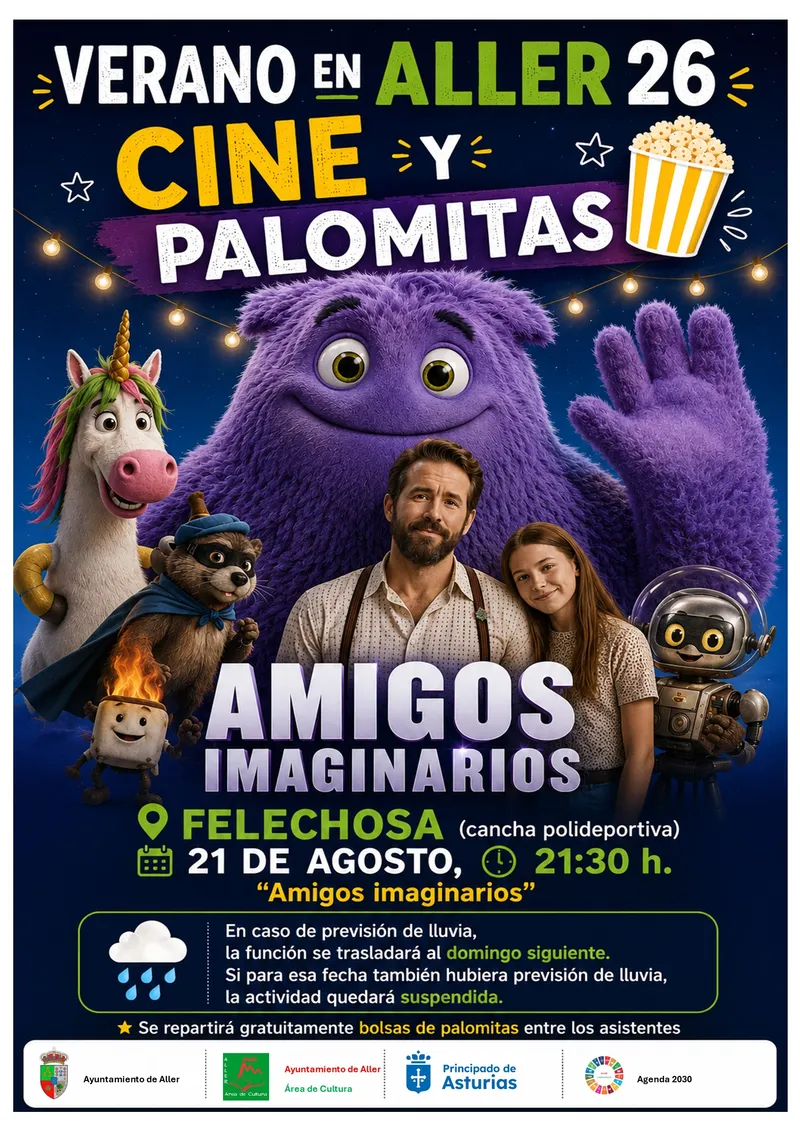 Aller proyecta 'Amigos Imaginarios' en Felechosa dentro del ciclo 'Cine y Palomitas'