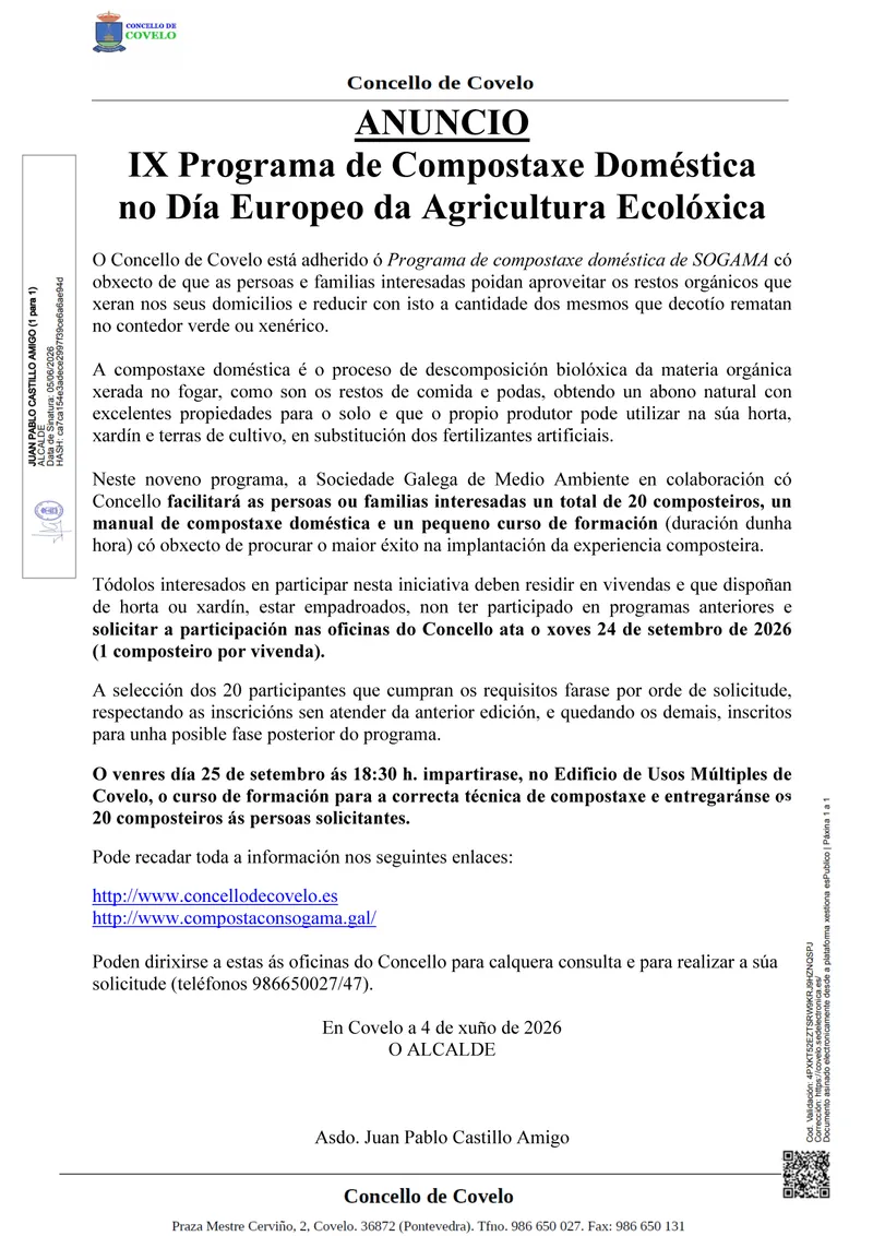 Covelo impulsa el compostaje doméstico con 20 compostadores y formación gratuita