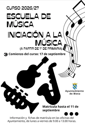 Biota abre el plazo de matriculación para la Escuela de Música 2026/2027