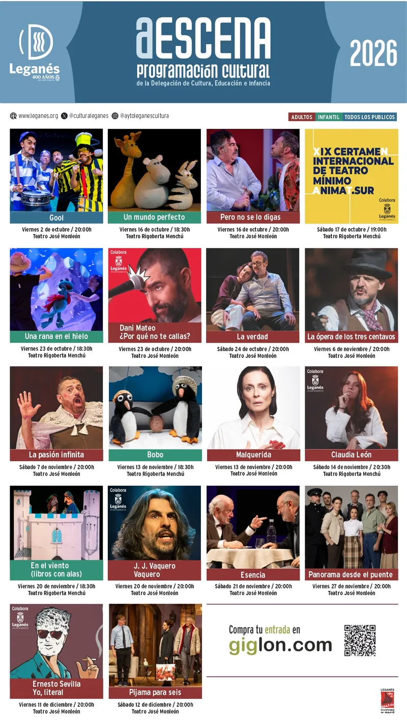 Leganés presenta 'A Escena': 18 espectáculos teatrales y de humor para el último trimestre de 2026