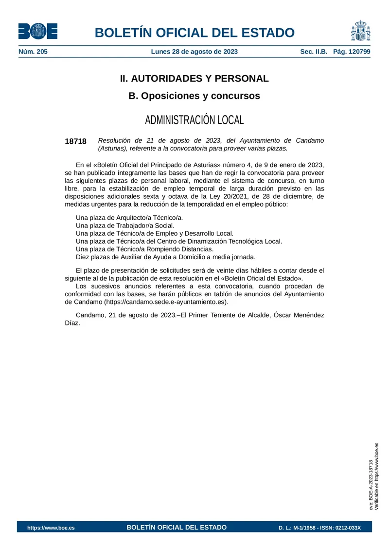 Candamo avanza en la estabilización de empleo con la resolución de varias plazas