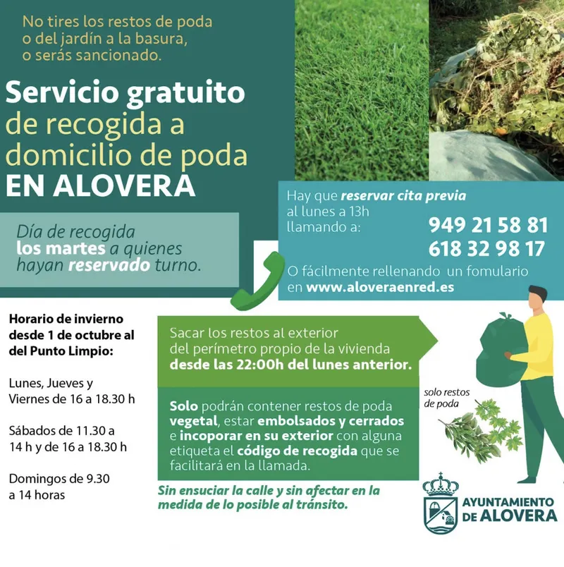 Alovera facilita la recogida de poda y enseres a domicilio con cita previa