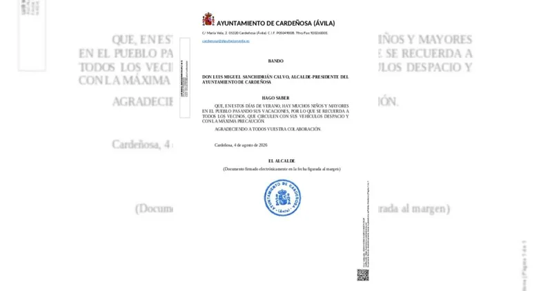 Cardeñosa emite un bando de aviso sobre el riesgo de bicicletas