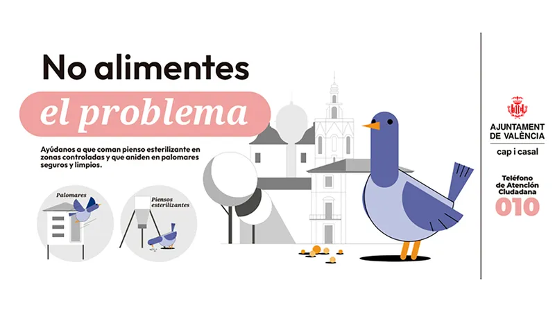 València lanza la campaña "No alimentes el problema" contra la proliferación de palomas