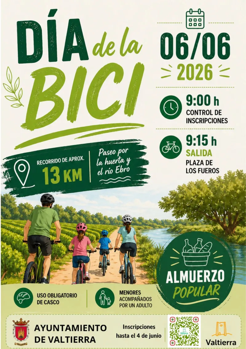 Valtierra celebra el Día de la Bici el 6 de junio con un recorrido por la huerta y el río Ebro