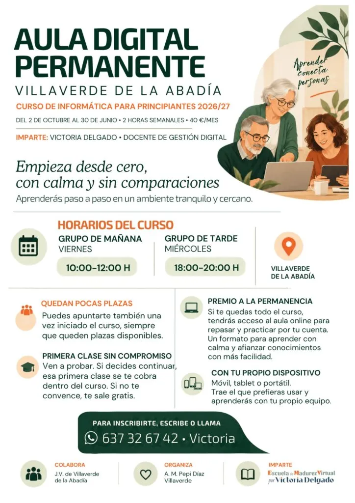 Curso de informática para principiantes en Villaverde de la Abadía