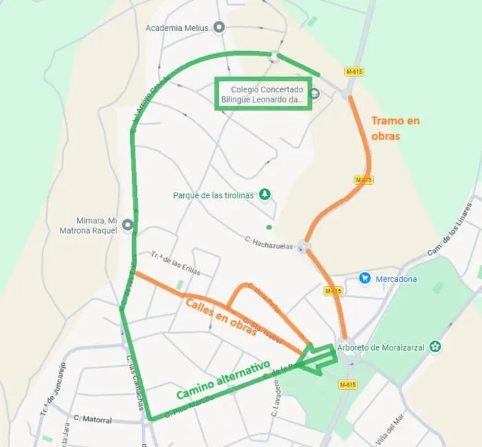Moralzarzal implementa desvíos de tráfico por obras en la M-615 y calles céntricas