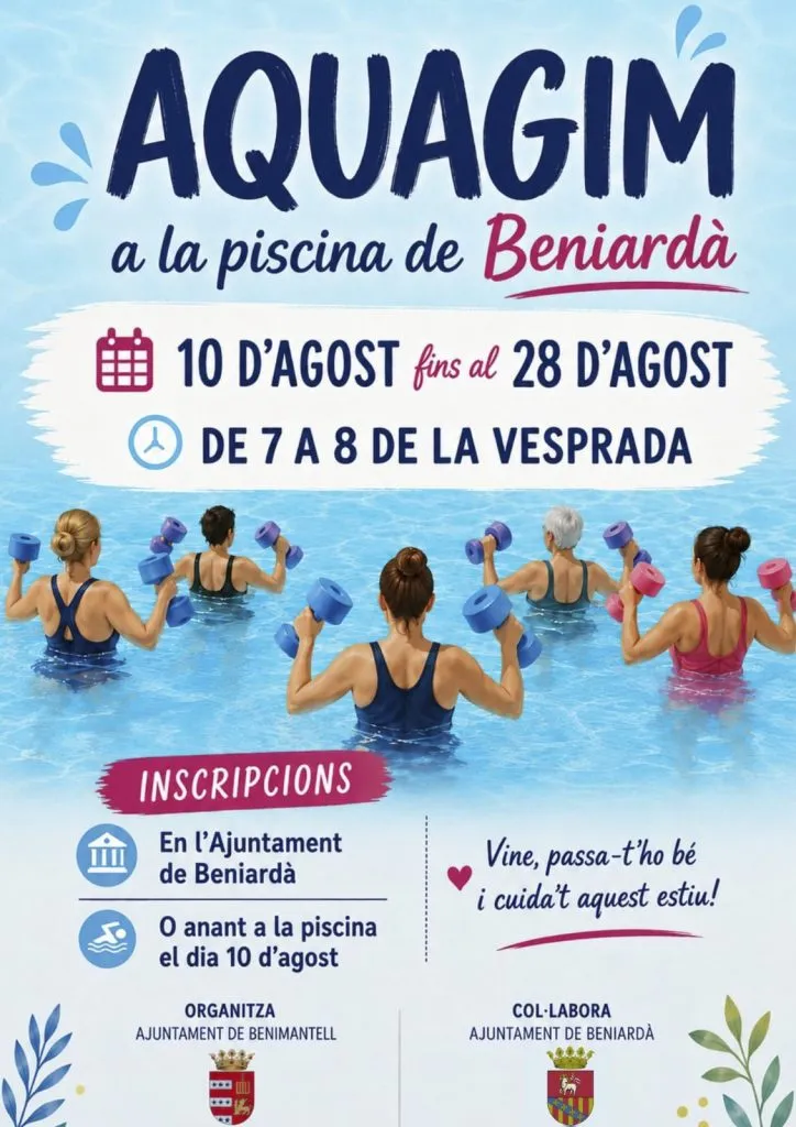 Beniardà anima a los vecinos a mantenerse activos con Aquagym en la piscina municipal este verano