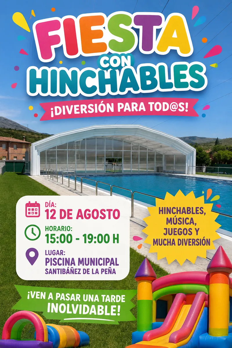 Día de diversión acuática con hinchables en la piscina municipal de Santibáñez de la Peña