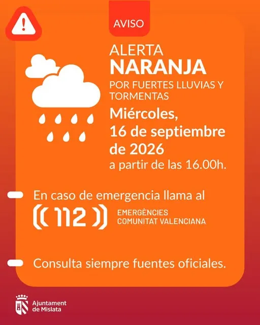 Mislata activa alerta naranja por lluvias y cierra parques y cementerio