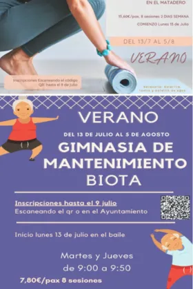 Biota organiza clases de Pilates y Gimnasia de Mantenimiento para el verano