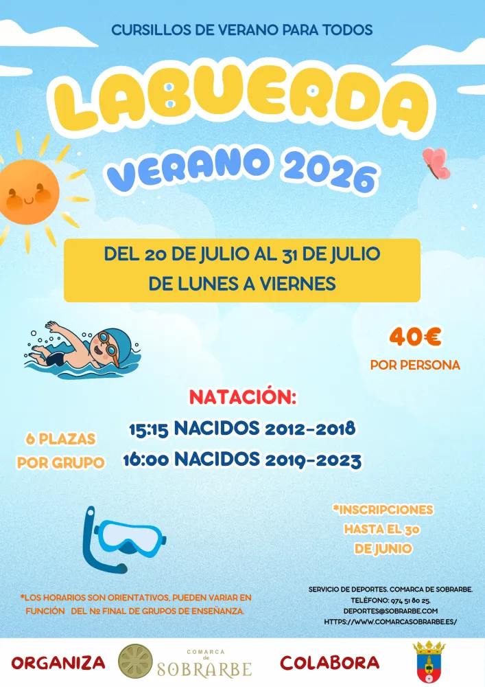 Labuerda abre inscripciones para sus cursillos de natación de verano 2026