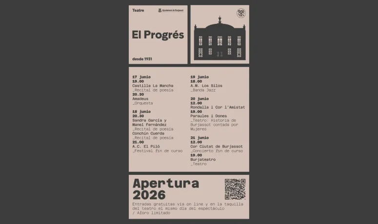El Teatre El Progrés de Burjassot reabre sus puertas con una semana de programación cultural gratuita