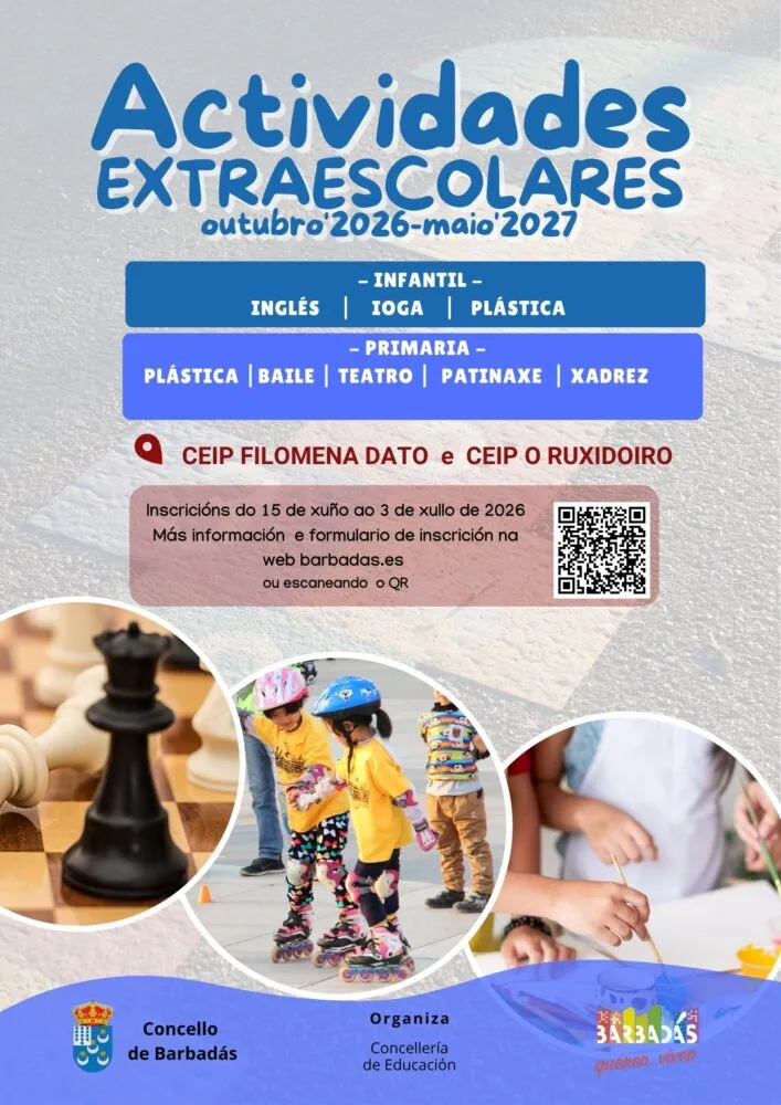 Barbadás abre el plazo para inscribir a los niños en actividades extraescolares del curso 2026/2027