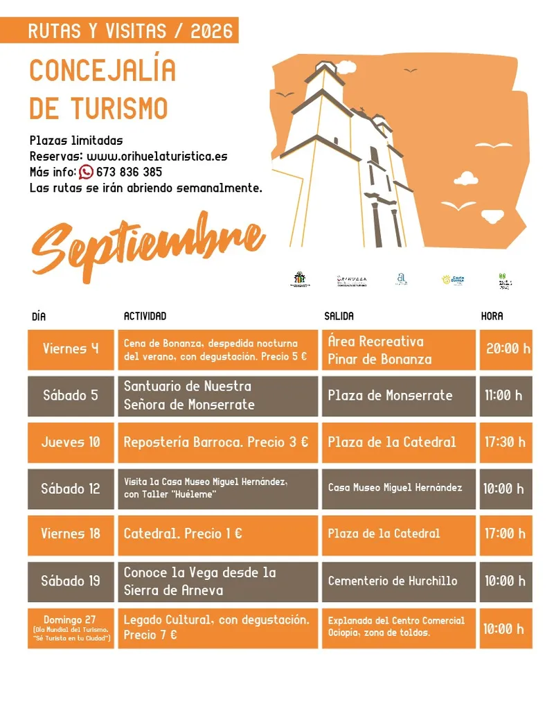 Orihuela estrena rutas turísticas en septiembre para descubrir su patrimonio