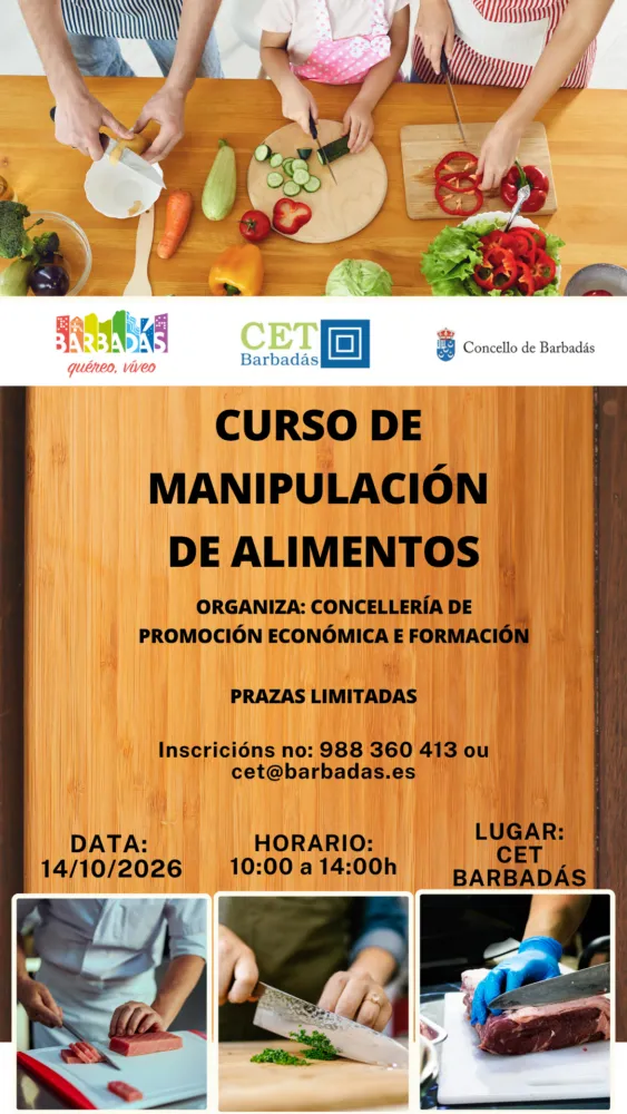 Barbadás organiza un curso gratuito de manipulación de alimentos en octubre