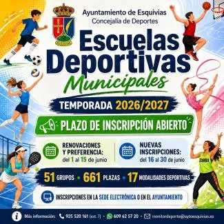 Esquivias abre el plazo de inscripción para las Escuelas Deportivas Municipales 2026/2027
