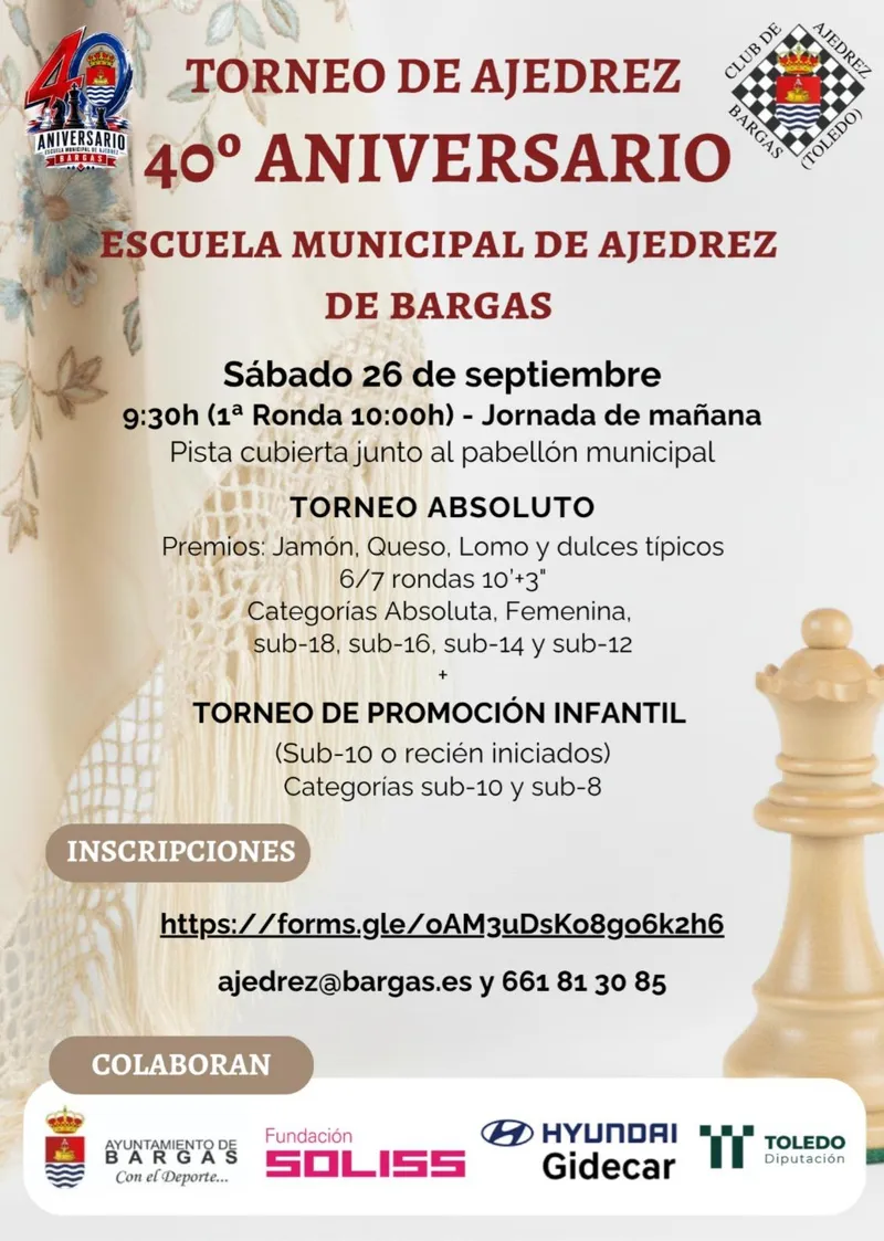 Bargas celebra el 40 aniversario de su Escuela Municipal de Ajedrez con un torneo