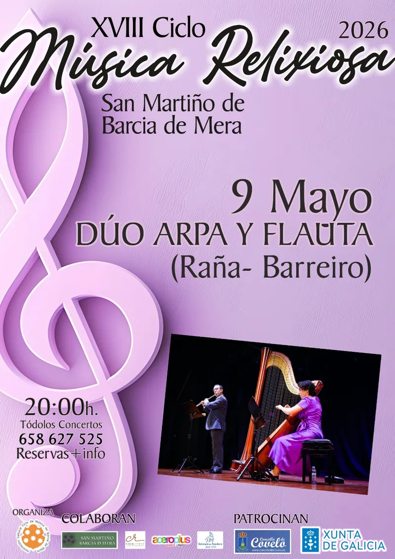 Concierto de arpa y flauta en Covelo el 9 de mayo