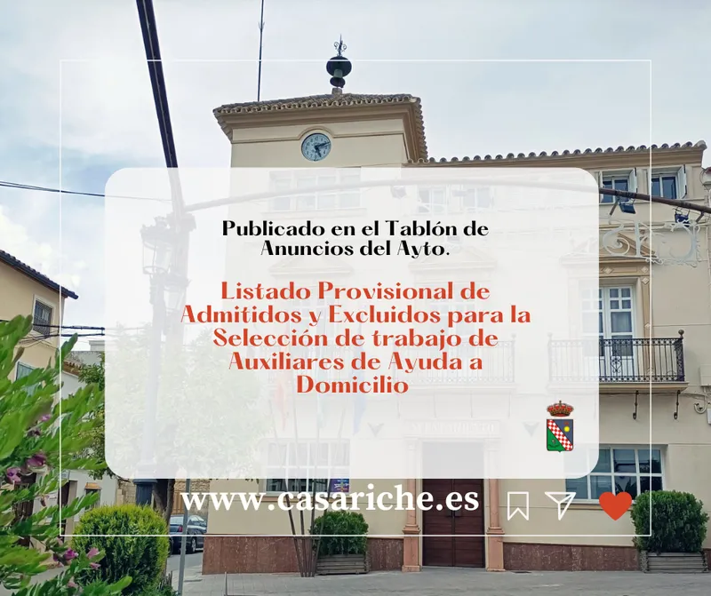 Casariche publica el listado provisional de aspirantes a Auxiliares de Ayuda a Domicilio
